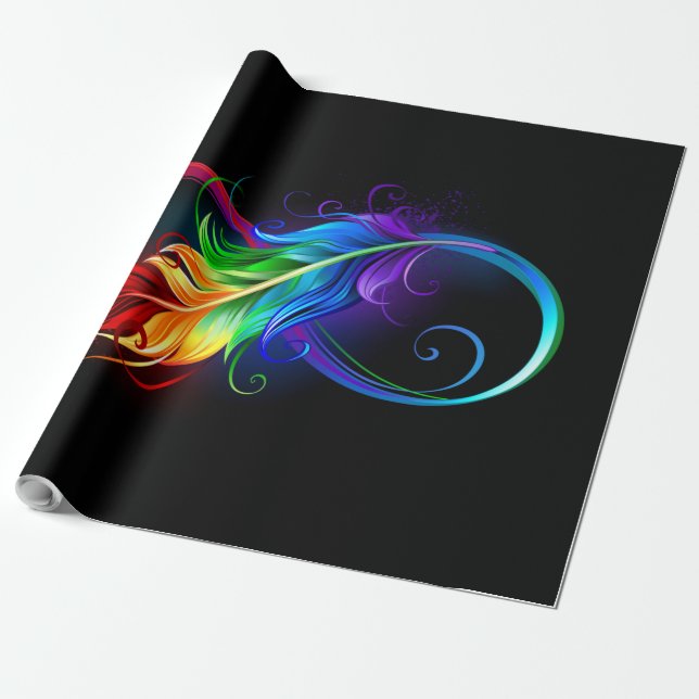 Infinity Symbol with Rainbow Feather Wrapping Paper (Unrolled)