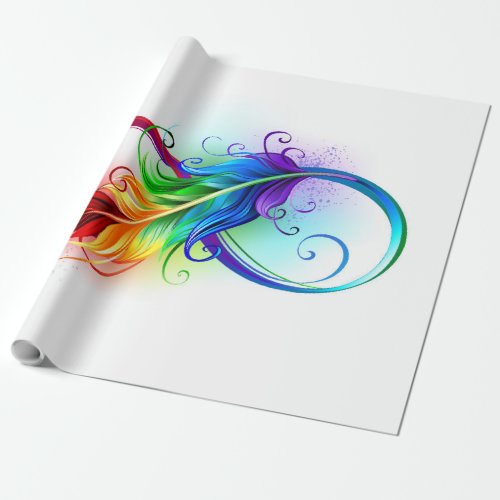 Infinity Symbol with Rainbow Feather Wrapping Paper