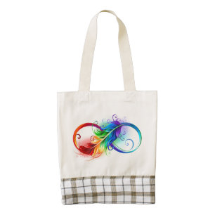Infinity Symbol with Rainbow Feather Zazzle HEART Tote Bag