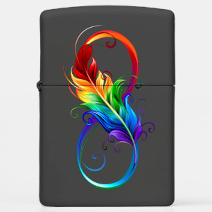 Infinity Symbol with Rainbow Feather Zippo Lighter