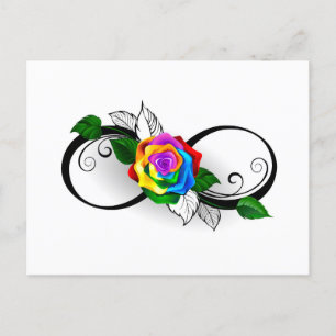 Infinity Symbol with Rainbow Rose Announcement Postcard