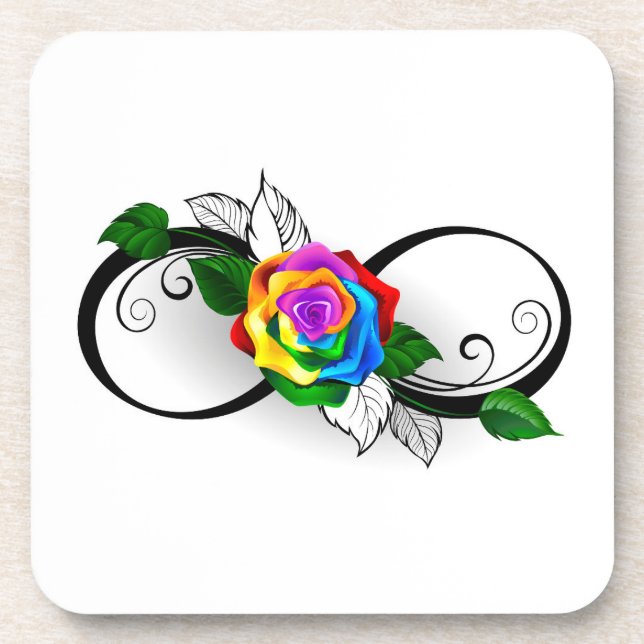 Infinity Symbol with Rainbow Rose Beverage Coaster (Front)