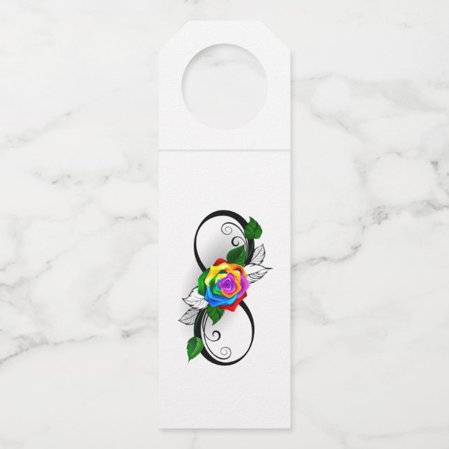 Infinity Symbol with Rainbow Rose Bottle Hanger Tag (Front)