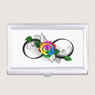 Infinity Symbol with Rainbow Rose Business Card Case