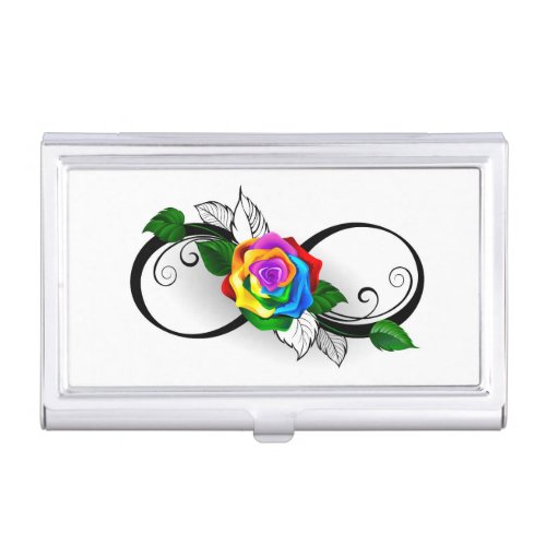 Infinity Symbol with Rainbow Rose Business Card Case