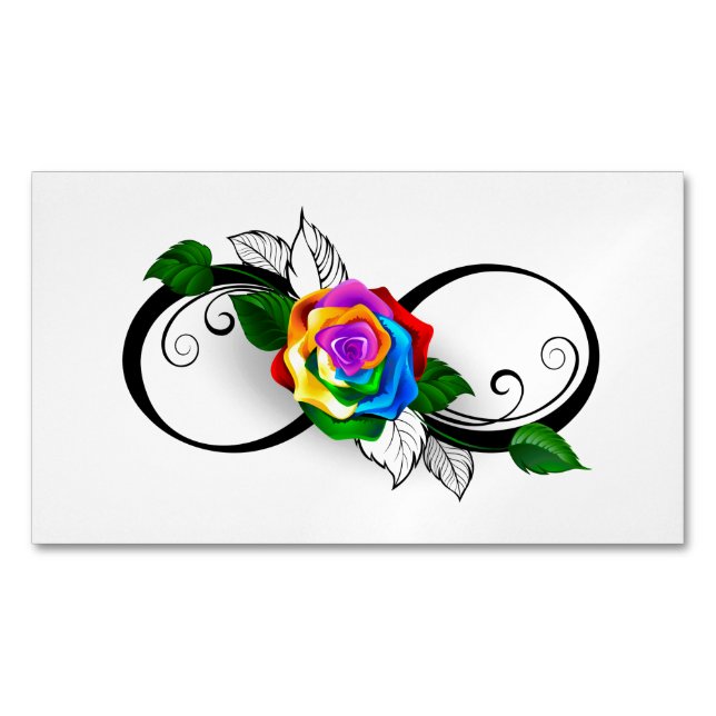 Infinity Symbol with Rainbow Rose Business Card Magnet (Front)