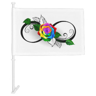 Infinity Symbol with Rainbow Rose Car Flag