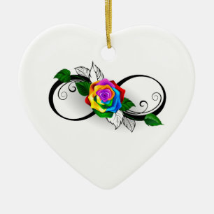Infinity Symbol with Rainbow Rose Ceramic Ornament