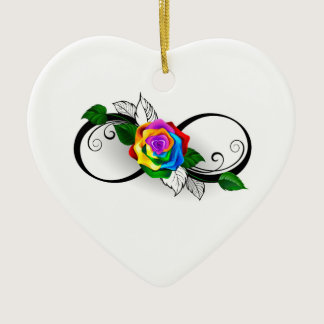Infinity Symbol with Rainbow Rose Ceramic Ornament