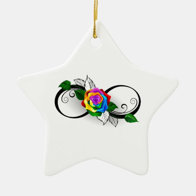 Infinity Symbol with Rainbow Rose Ceramic Ornament (Front)
