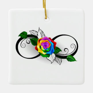 Infinity Symbol with Rainbow Rose Ceramic Ornament