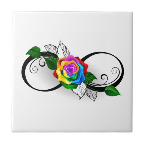 Infinity Symbol with Rainbow Rose Ceramic Tile