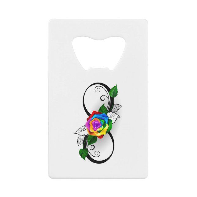 Infinity Symbol with Rainbow Rose Credit Card Bottle Opener (Front)