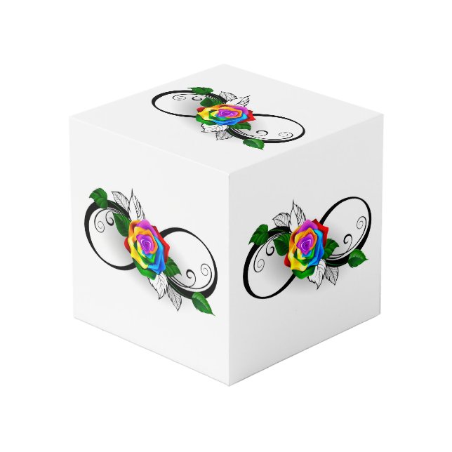 Infinity Symbol with Rainbow Rose Cube (Front Angled)