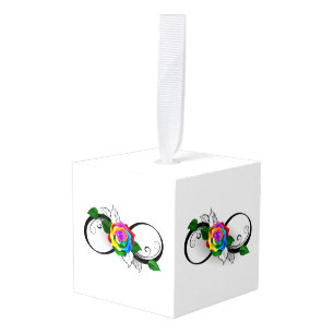 Infinity Symbol with Rainbow Rose Cube Ornament
