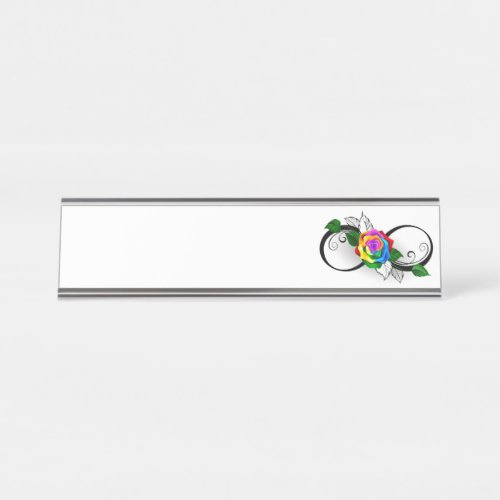 Infinity Symbol with Rainbow Rose Desk Name Plate