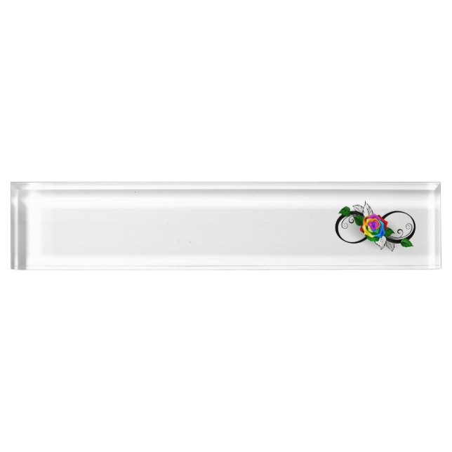 Infinity Symbol with Rainbow Rose Desk Name Plate (Front)