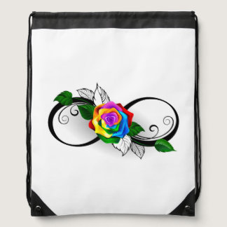Infinity Symbol with Rainbow Rose Drawstring Bag