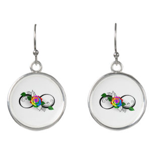 Infinity Symbol with Rainbow Rose Earrings