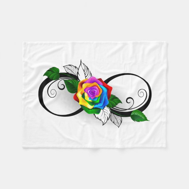 Infinity Symbol with Rainbow Rose Fleece Blanket (Front (Horizontal))