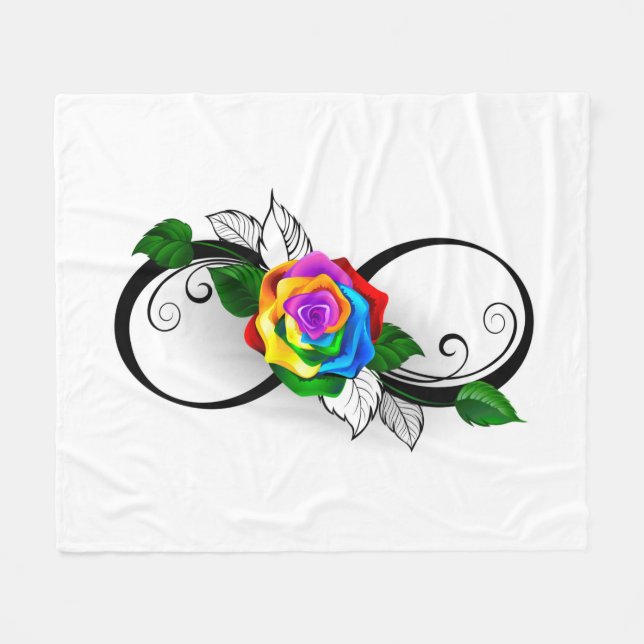 Infinity Symbol with Rainbow Rose Fleece Blanket (Front (Horizontal))