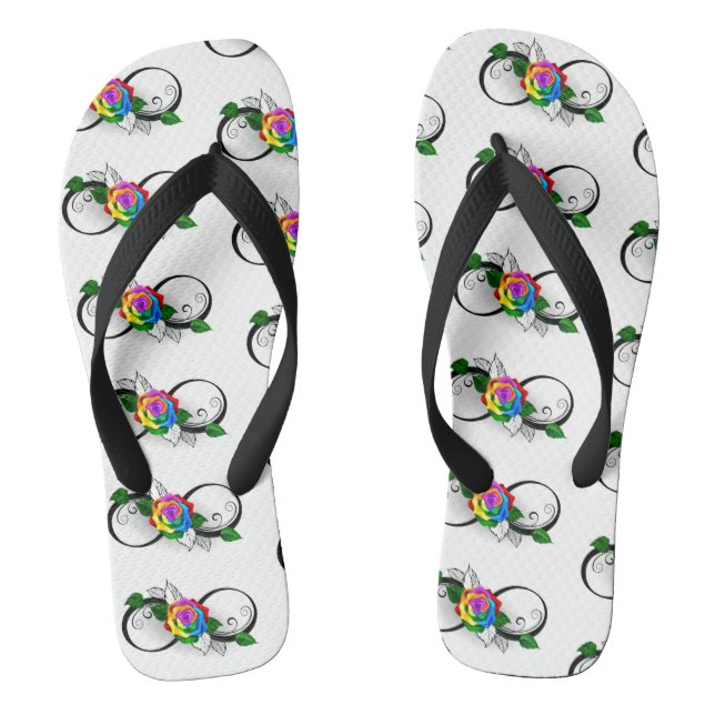 Infinity Symbol with Rainbow Rose Flip Flops (Footbed)