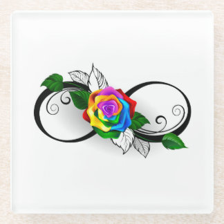 Infinity Symbol with Rainbow Rose Glass Coaster