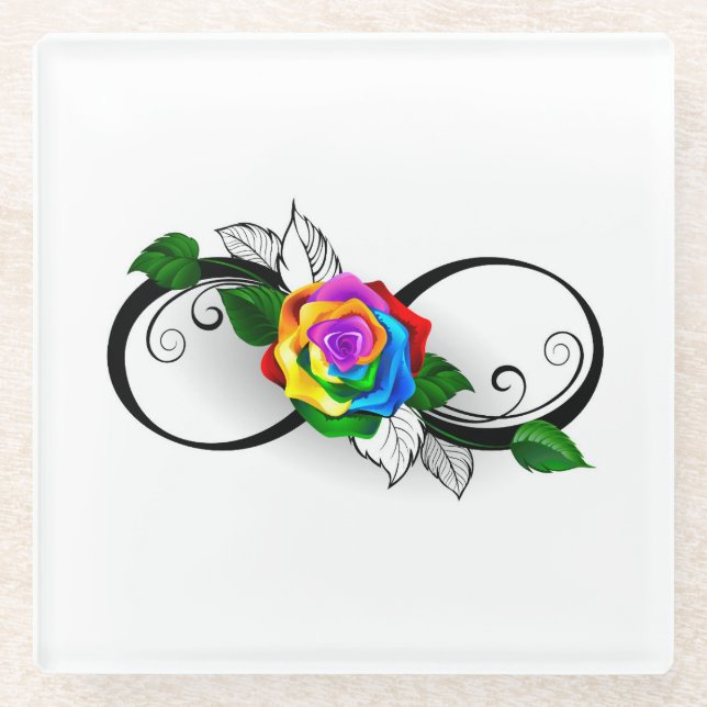 Infinity Symbol with Rainbow Rose Glass Coaster (Front)