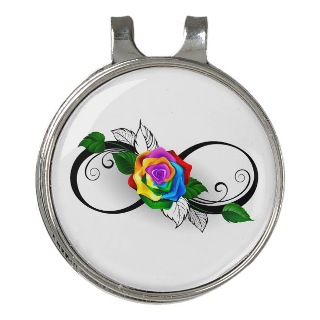 Infinity Symbol with Rainbow Rose Golf Hat Clip (Front)