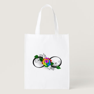 Infinity Symbol with Rainbow Rose Grocery Bag