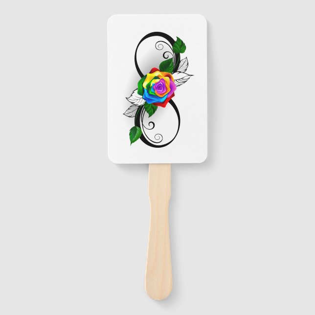 Infinity Symbol with Rainbow Rose Hand Fan (Front)