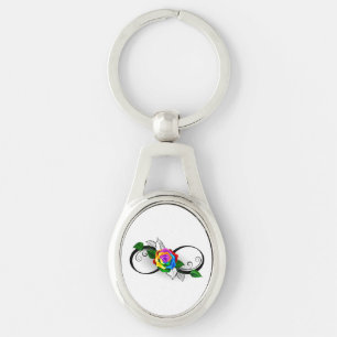 Infinity Symbol with Rainbow Rose Keychain