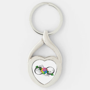 Infinity Symbol with Rainbow Rose Keychain