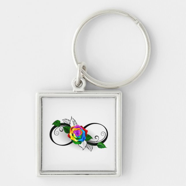 Infinity Symbol with Rainbow Rose Keychain (Front)