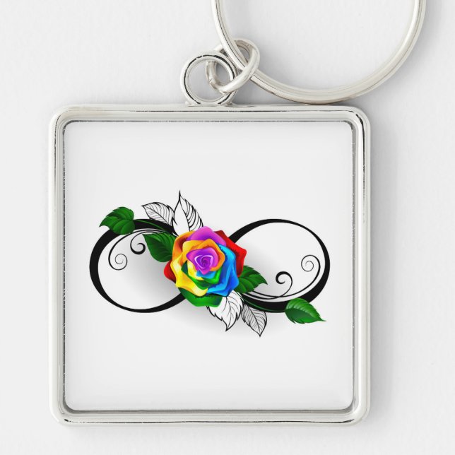 Infinity Symbol with Rainbow Rose Keychain (Front)