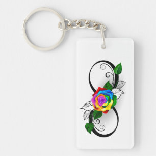 Infinity Symbol with Rainbow Rose Keychain