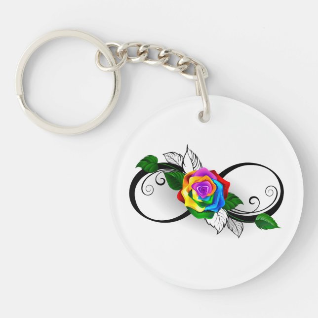 Infinity Symbol with Rainbow Rose Keychain (Front)