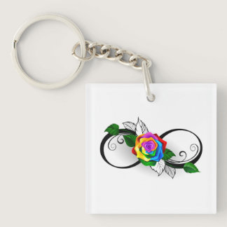 Infinity Symbol with Rainbow Rose Keychain