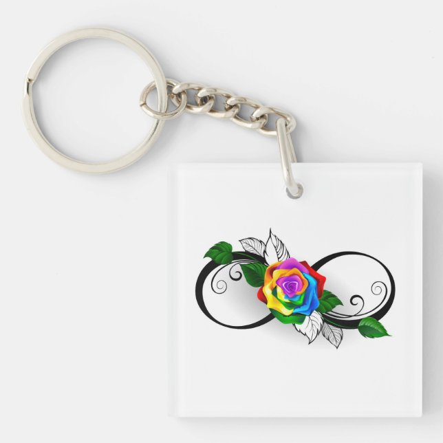 Infinity Symbol with Rainbow Rose Keychain (Front)