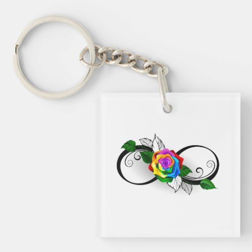 Infinity Symbol with Rainbow Rose Keychain