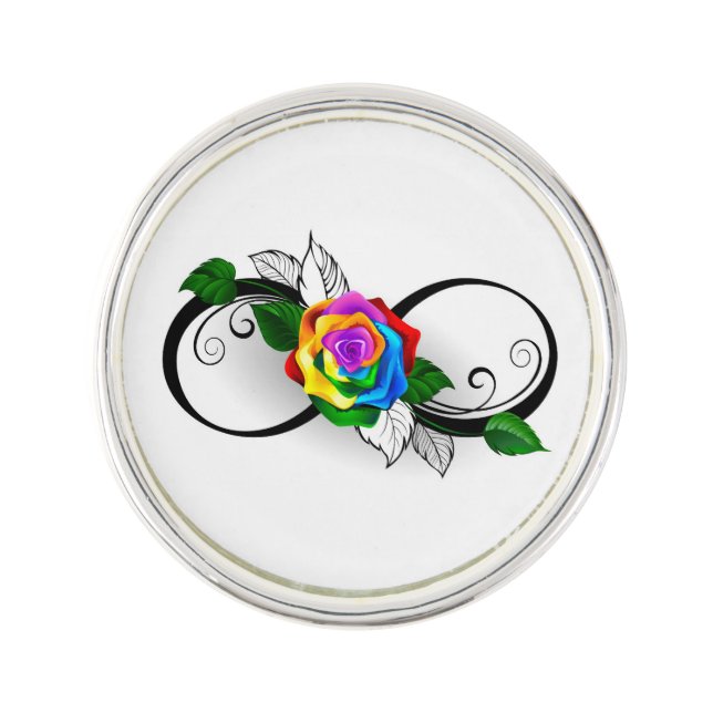 Infinity Symbol with Rainbow Rose Lapel Pin (Front)