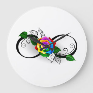 Infinity Symbol with Rainbow Rose Large Clock