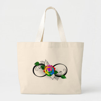 Infinity Symbol with Rainbow Rose Large Tote Bag