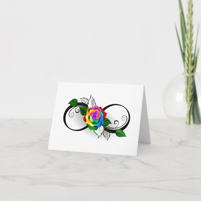 Infinity Symbol with Rainbow Rose Letterpress Thank You Card (Front)