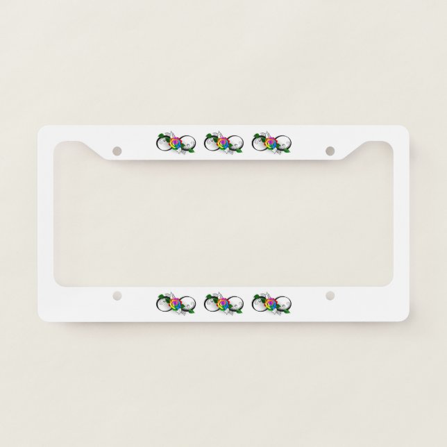 Infinity Symbol with Rainbow Rose License Plate Frame (Front)