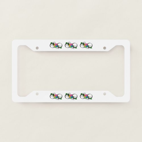 Infinity Symbol with Rainbow Rose License Plate Frame