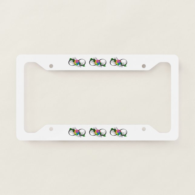 Infinity Symbol with Rainbow Rose License Plate Frame (Front)