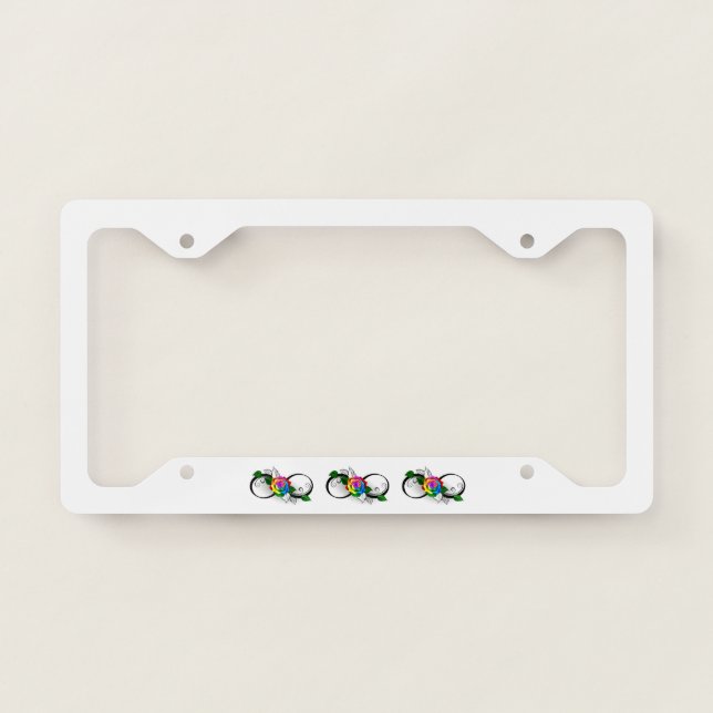 Infinity Symbol with Rainbow Rose License Plate Frame (Front)