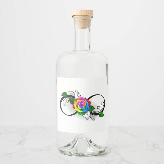 Infinity Symbol with Rainbow Rose Liquor Bottle Label (Front)