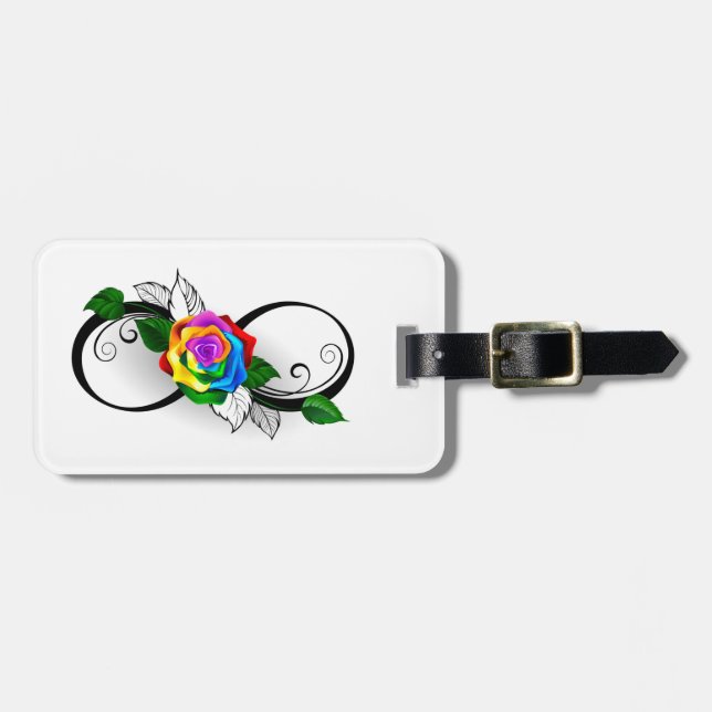 Infinity Symbol with Rainbow Rose Luggage Tag (Front Horizontal)